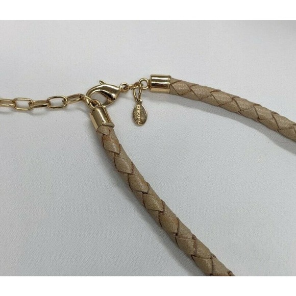 CHICO'S Pendant Necklace Circle Brown Gold Tone Silver Tone Metallic Tan Braided - Picture 7 of 9